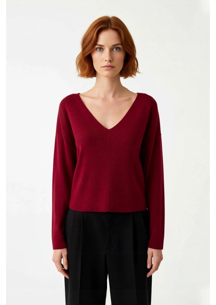 Kadın Triko Kazak V Yaka Orta Kalınlık Regular Kalıp Düz Desen Standart Uzun Kol Şık Seçim fiyatları