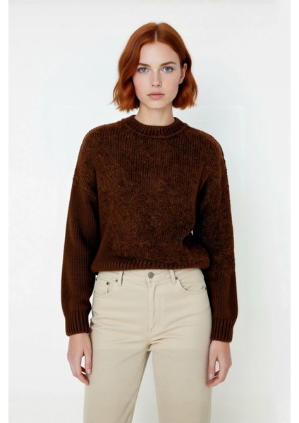 Kadın Geniş Kalıp Kalın Dokulu Bisiklet Yaka Düşük Kol Triko Kazak Soğuklara Özel Konforlu Seçim