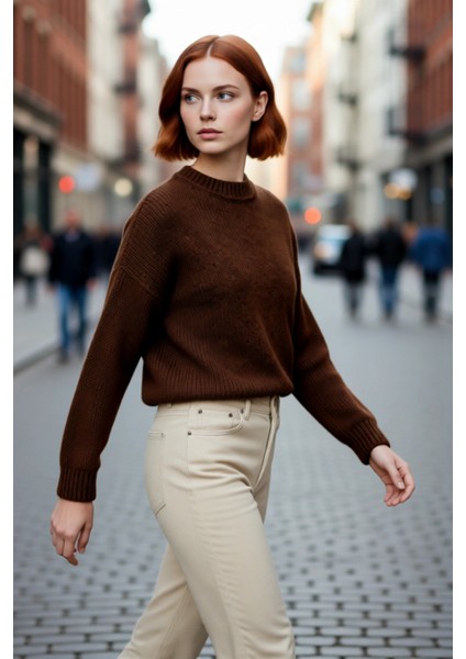 Kadın Geniş Kalıp Kalın Dokulu Bisiklet Yaka Düşük Kol Triko Kazak Soğuklara Özel Konforlu Seçim modelleri