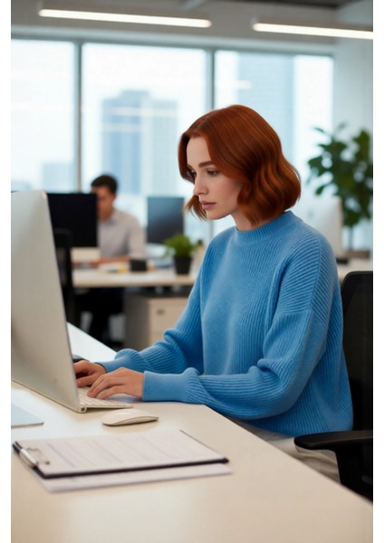 Kadın Salaş Oversize Balon Kol Bisiklet Yaka Selanik Dokuma Uzun Kollu Triko Kazak 100% Akrilik