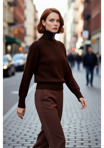 Kadın Konforlu Selanik Dokuma Fermuarlı Dik Yaka Triko Kazak Günlük Kış Stilinize Fark Katın modelleri