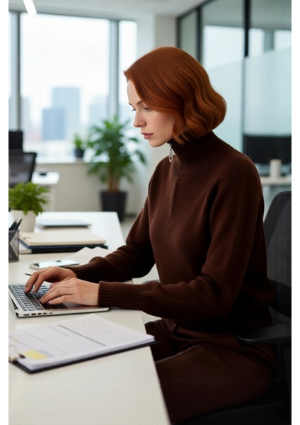 Kadın Konforlu Selanik Dokuma Fermuarlı Dik Yaka Triko Kazak Günlük Kış Stilinize Fark Katın fırsatları