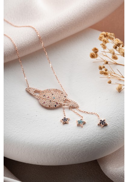 925 Ayar Gümüş Rose Kaplama Sallantı Yıldızlı Gezegen Kolye fırsatları