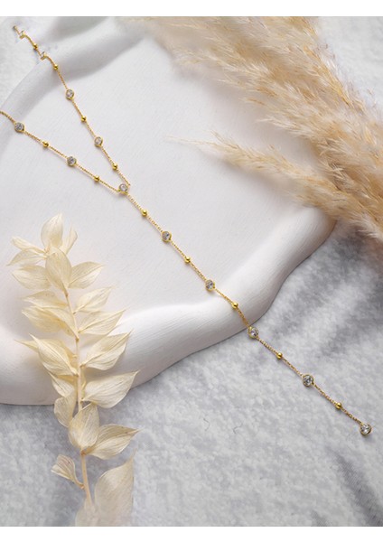 925 Ayar Gümüş Gold Kaplama Minimal Yuvarlak Beyaz Taşlı Y Model Kolye fırsatları