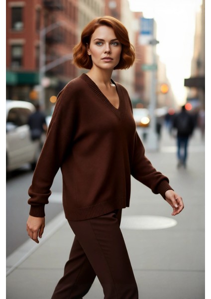 Kadın Casual V Yaka Akrilik Triko Kazak Büzgülü Kol Detaylı Konforlu Basic Rahat Kullanım Için fırsatları