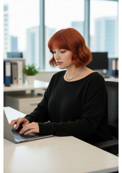 Kadın Büyük Beden Düz Desen Triko Kazak Rahat Kalıp Düşük Kol Bisiklet Yaka Kış Şıklığı Kaliteli