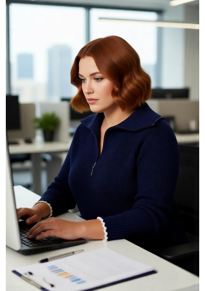 Kadın Uzun Kollu Relaxed Kalıp Fermuarlı Dik Yaka Triko Kazak Kış Şıklığı ve Rahatlığı Bir Arada