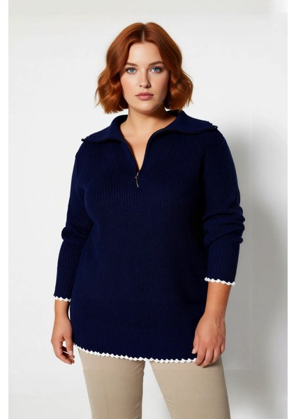 Kadın Uzun Kollu Relaxed Kalıp Fermuarlı Dik Yaka Triko Kazak Kış Şıklığı ve Rahatlığı Bir Arada fiyatları