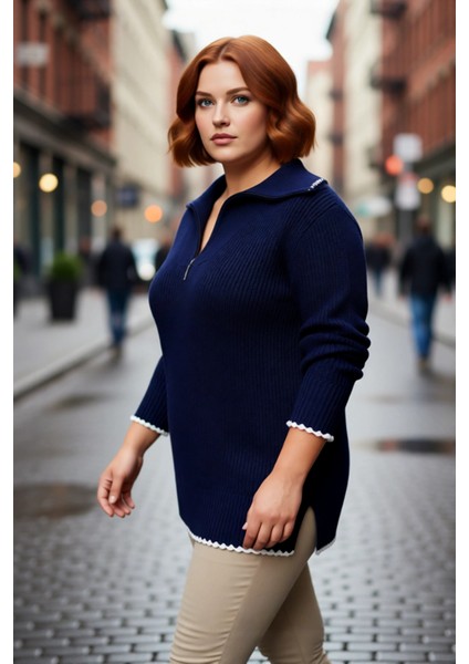 Kadın Uzun Kollu Relaxed Kalıp Fermuarlı Dik Yaka Triko Kazak Kış Şıklığı ve Rahatlığı Bir Arada fırsatları