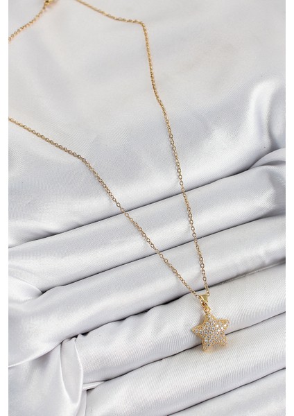 316L Çelik Zirkon Taşlı Yıldız Model Gold Renk Kadın Kolye - Lisinya fiyatları