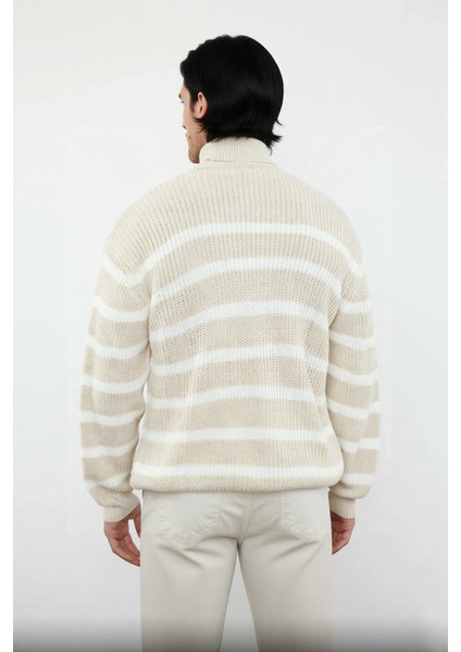 Unisex Uzun Kollu Oversize Balıkçı Yaka Triko Selanik Dokuma Çizgili Kazak Casual Kombinler Için modelleri