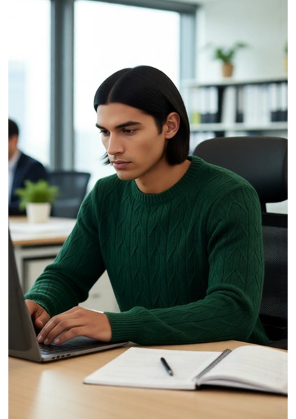 Erkek Regular Kalıp Bisiklet Yaka Dokulu Triko Kazak Casual Günlük Stilinize Rahat Dokunuş