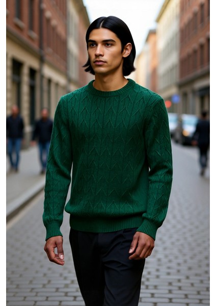 Erkek Regular Kalıp Bisiklet Yaka Dokulu Triko Kazak Casual Günlük Stilinize Rahat Dokunuş fırsatları