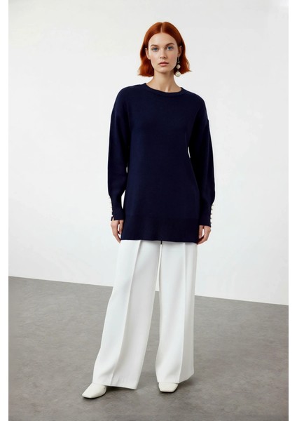 Kadın Basic Relaxed Kesim Uzun Kol Bisiklet Yaka Inci Detaylı Triko Kazak Modern Rahatlık Kaliteli fiyatları