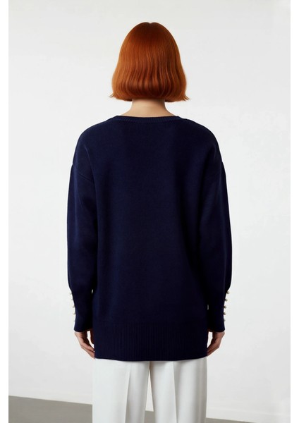 Kadın Basic Relaxed Kesim Uzun Kol Bisiklet Yaka Inci Detaylı Triko Kazak Modern Rahatlık Kaliteli modelleri