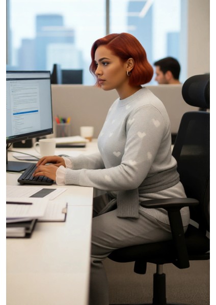 Kadın Regular Kalıp Kalp Desenli Gri Triko Kazak Uzun Kollu Günlük Kombinlerin Anahtarı Kaliteli