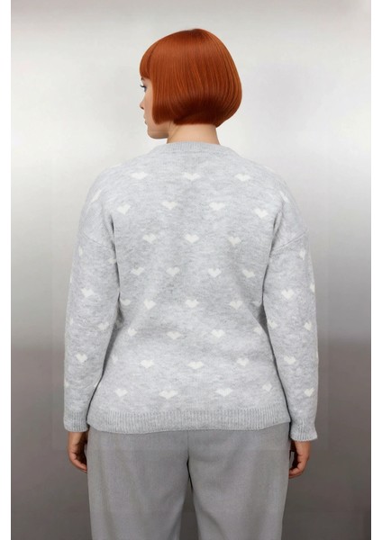 Kadın Regular Kalıp Kalp Desenli Gri Triko Kazak Uzun Kollu Günlük Kombinlerin Anahtarı Kaliteli modelleri