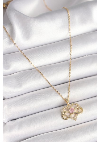 316L Çelik Gold Renk Zincir Zirkon Taşlı Sonsuzluk Kalp Model Kadın Kolye - Lisinya fiyatları