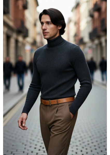 Erkek Fitted Balıkçı Yaka Fitilli Pamuklu Kışlık Kazak Soğuk Havalarda Tarz Sahibi Görünüm Sağlar fırsatları