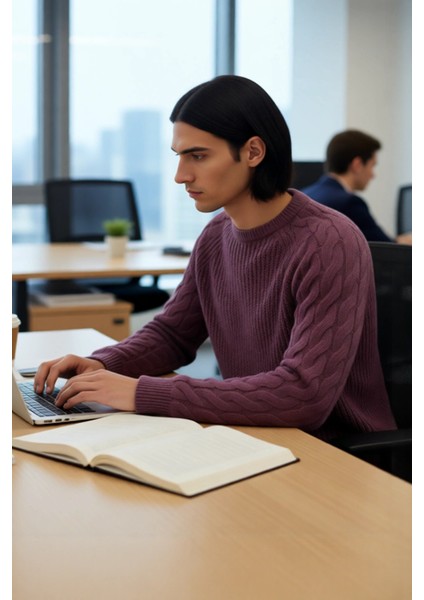 Unisex Basic Regular Kalıp Bisiklet Yaka Saç Örgü Desenli Kalın Triko Kazak Kışlık Şıklık Kaliteli