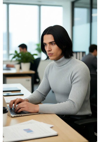 Erkek Fitted Balıkçı Yaka Fitilli Pamuklu Kışlık Kazak Soğuk Havalarda Tarz Sahibi Görünüm Sağlar