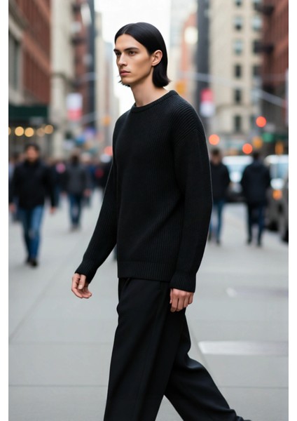 Erkek Geniş Kalıp Bisiklet Yaka Düz Baskısız Kalın Triko Kazak Kış Sezonu Için Ideal Model fırsatları