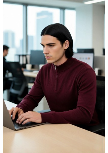 Erkek Casual Şık Regular Fit Pamuk Akrilik Triko Yarım Balıkçı Fermuarlı Kazak Kış Için Kaliteli