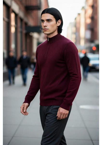 Erkek Casual Şık Regular Fit Pamuk Akrilik Triko Yarım Balıkçı Fermuarlı Kazak Kış Için Kaliteli fırsatları