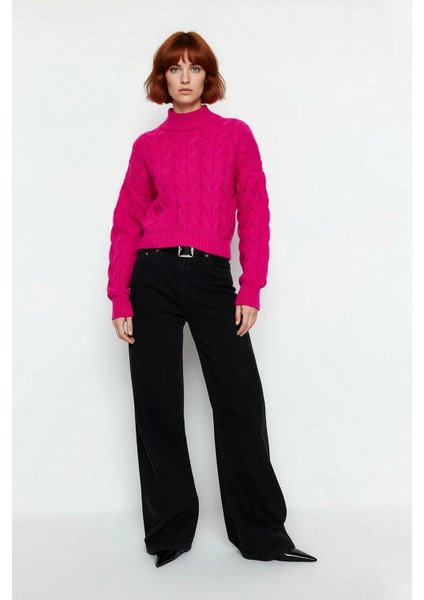 Kadın Basic Oversize Saç Örgü Dik Yaka Crop Triko Kazak Soğuk Havalar Için Modern Stil Kaliteli fiyatları