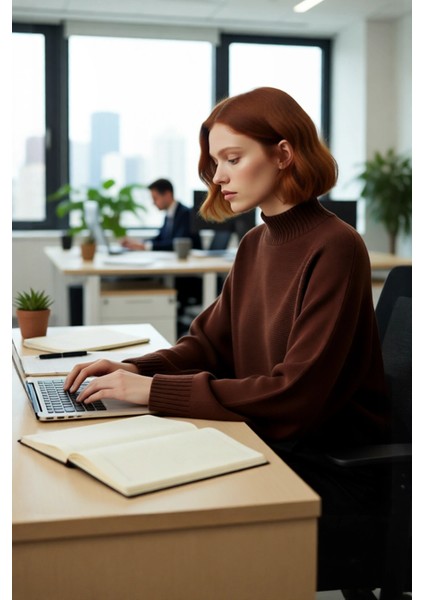 Kadın Basic Siluet Oversize Dik Yaka Ispanyol Kol Akrilik Triko Kazak Konforlu ve Modern Kaliteli