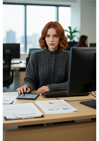 Kadın Casual Fitilli Triko Kazak Orta Kalınlık Dik Yaka Düşük Kol Rahat ve Trend Kış Stili