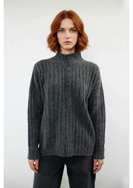 Kadın Casual Fitilli Triko Kazak Orta Kalınlık Dik Yaka Düşük Kol Rahat ve Trend Kış Stili fiyatları