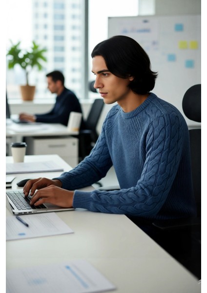 Unisex Basic Regular Kalıp Bisiklet Yaka Saç Örgü Desenli Kalın Triko Kazak Kışlık Şıklık Kaliteli