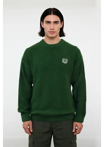 Erkek Triko Oversize Kesim Bisiklet Yaka Sargı Nakışlı Rahat Kazak Soğuk Günlerin Şıklığı Kaliteli fiyatları