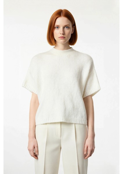 Kadın Oversize Kesim Dik Yaka Kalın Dokulu Triko Kazak Kısa Kollu Rahat Ilkbahar Sonbahar Giysisi fiyatları