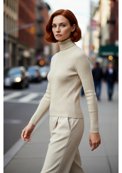 Kadın Basic Balıkçı Yaka Fitted Triko Kazak Akrilik Kumaşıyla Kış Kombinlerinin Vazgeçilmezi fırsatları
