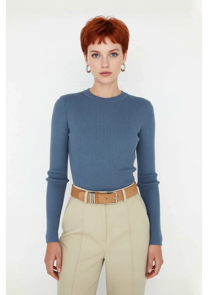 Kadın Fitted Bisiklet Yaka Triko Kazak Uzun Kollu Düz Desen Akrilik Ramadan Koleksiyonu Kaliteli fiyatları