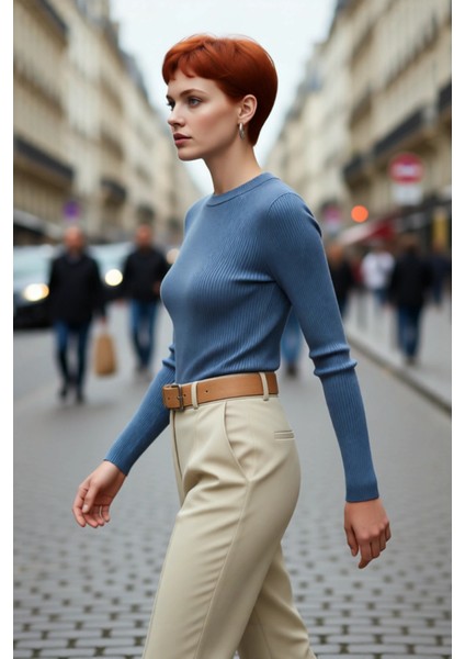 Kadın Fitted Bisiklet Yaka Triko Kazak Uzun Kollu Düz Desen Akrilik Ramadan Koleksiyonu Kaliteli fırsatları