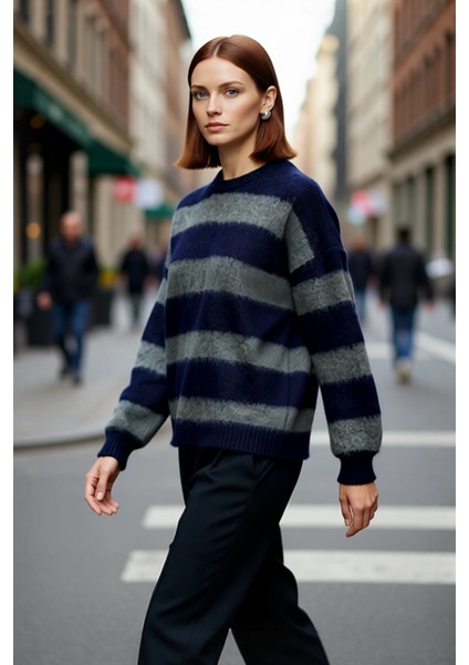 Kadın Düşük Kol Çizgili Triko Kazak Modern Oversize Kesim Günlük Şıklık Için Sonbahar Kış Kaliteli fırsatları