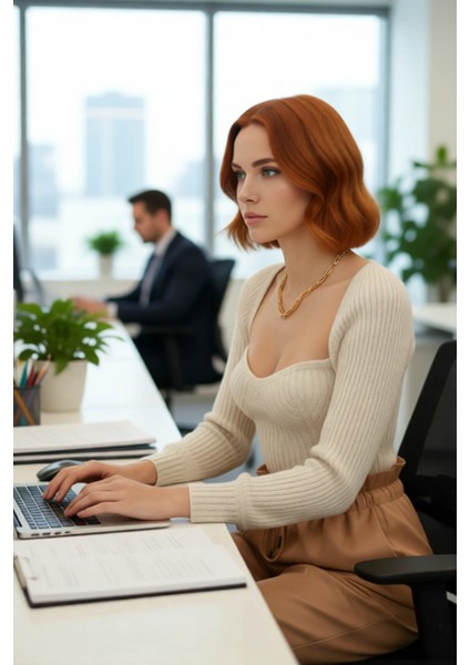 Kadın Basic Fitilli Crop Kahverengi Uzun Kol Kalp Yaka Akrilik Triko Kazak Rahat Gündüz Kombin