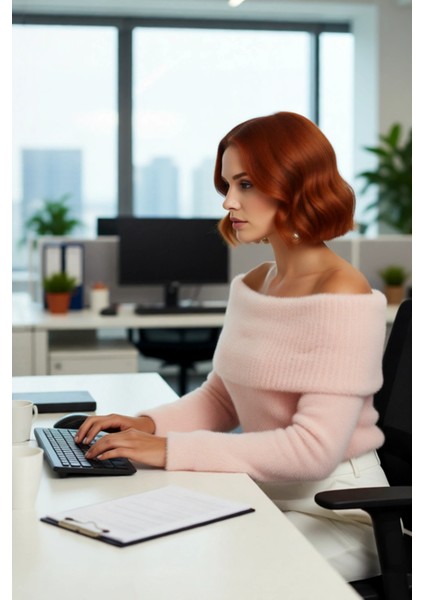 Kadın Basic Siluet Uzun Kollu Carmen Yaka Ekru Regular Kalıp Crop Triko Kazak Kış Gündüz Gece