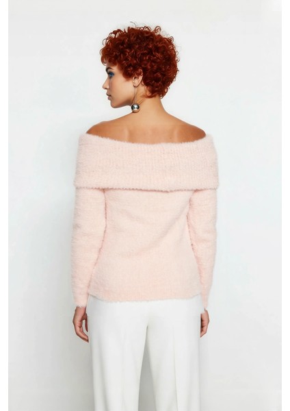 Kadın Basic Siluet Uzun Kollu Carmen Yaka Ekru Regular Kalıp Crop Triko Kazak Kış Gündüz Gece modelleri