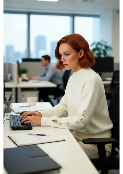 Kadınlar Için Konforlu Gri Triko Kazak Düşük Kol ve Dik Yaka Tasarımı Düğmeli Kışlık Regular Kalıp