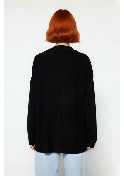 Kadın Basic Oversize Bisiklet Yaka Cut Out Triko Kazak Akrilik Fitilli Uzun Boy Kışlık Rahatlık modelleri