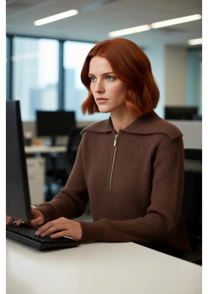 Kadın Orta Kalınlık Akrilik Karışımlı Selanik Dokuma Polo Yaka Triko Kazak Günlük Kullanım