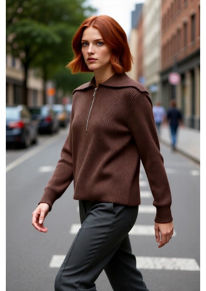 Kadın Orta Kalınlık Akrilik Karışımlı Selanik Dokuma Polo Yaka Triko Kazak Günlük Kullanım fırsatları