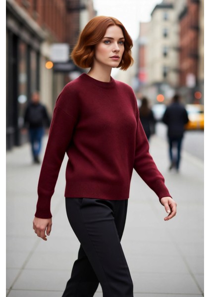 Kadın Casual Günlük Bisiklet Yaka Oversize Düşük Kol Triko Kazak Rahat ve Şık Bir Parça Kaliteli fırsatları