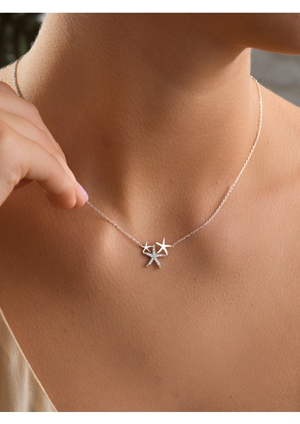 925 Gümüş Rodyum Kaplama Deniz Yıldızı Kolye