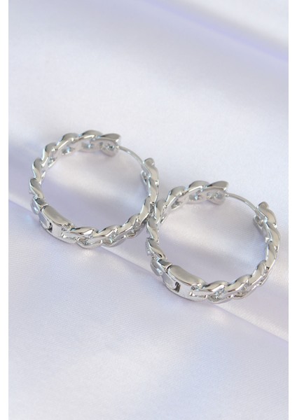 Pirinç Gümüş Renk Zincir Model Halka Küpe - Lisinya