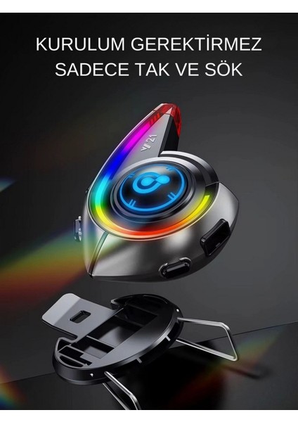Y21 Rgb Işık Efektli Intercom Bluetooth Motosiklet Kask Kulaklığı Intercom Kulaklık - Lisinya